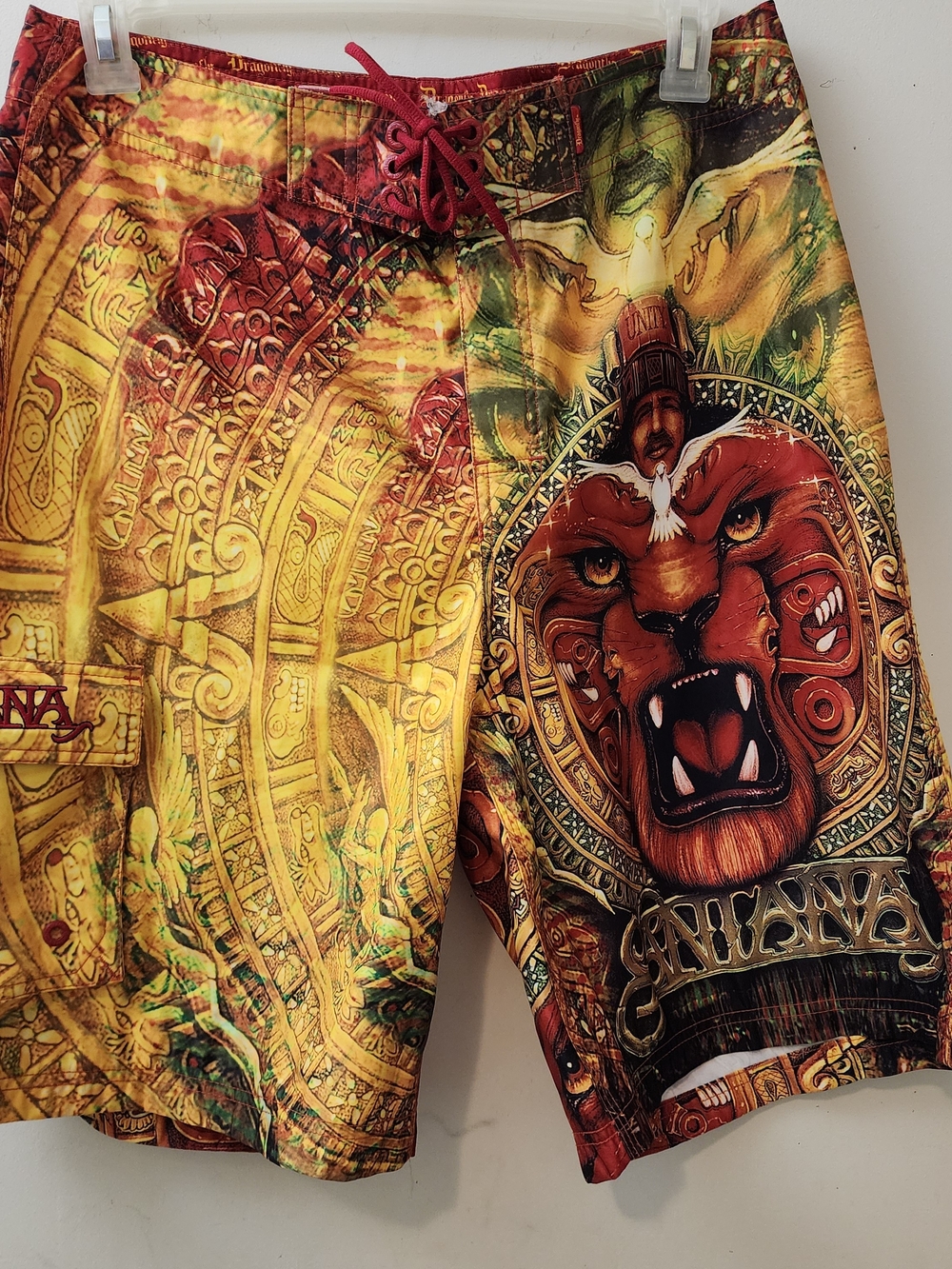 Dragonfly Y2K Vtg  Santana Board Surf Swim Trunks 34 Carlos Santana  Artwork
